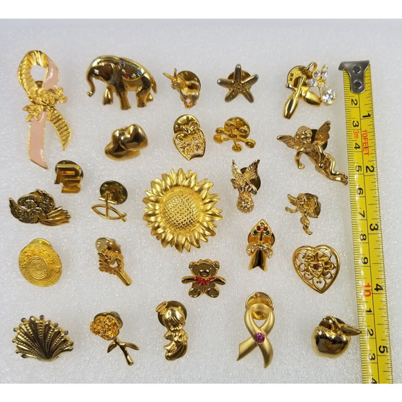 Mix Lot 25 Gold Tone Vinage Current Lapel Pins Assorted Themes Various Pinbacks - Picture 5 of 6